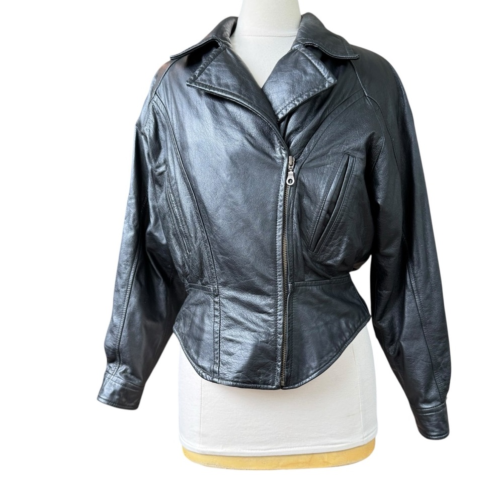 VTG 80's Wilsons Jacket Black Leather Zip Out Liner Biker Motorcycle Ladies Sz M